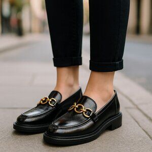 STEVE MADDEN Karmine Chunky Loafers 10 Textured Leather Lug Sole Horsebit Buckle